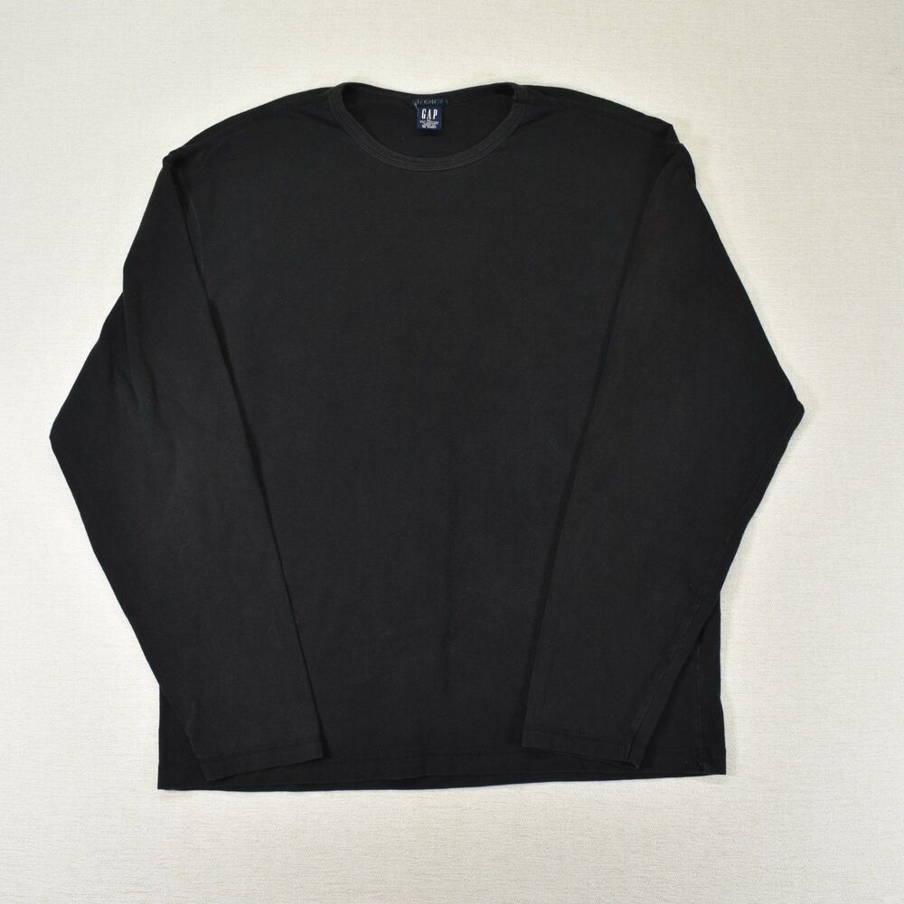 Gap Stretch Women Long Sleeve T Shirt XL 2000 Y2K Solid Black Crewneck Top